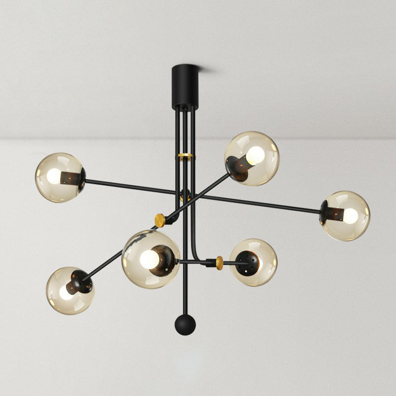 Black Minimalistic Chandelier: Vertical Suspension Light with Ball Glass Shade - Ideal for Restaurants