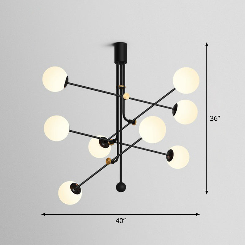 Chic Black Vertical Chandelier With Minimalistic Ball Glass Shade - Perfect For Restaurants 8 /