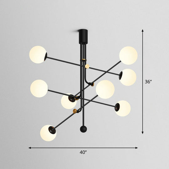 Chic Black Vertical Chandelier With Minimalistic Ball Glass Shade - Perfect For Restaurants 8 /