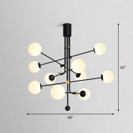 Chic Black Vertical Chandelier With Minimalistic Ball Glass Shade - Perfect For Restaurants 10 /