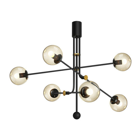 Chic Black Vertical Chandelier With Minimalistic Ball Glass Shade - Perfect For Restaurants