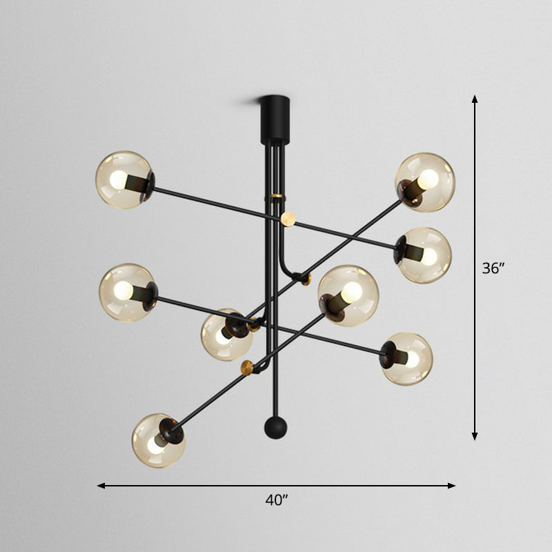 Black Minimalistic Chandelier: Vertical Suspension Light with Ball Glass Shade - Ideal for Restaurants