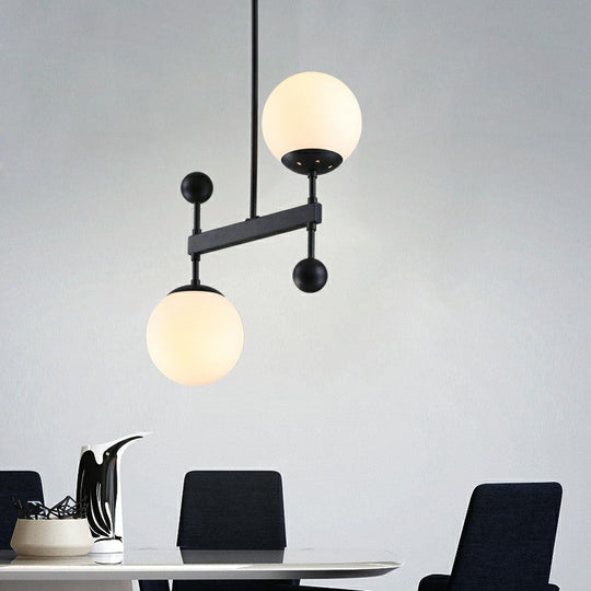 Minimalist 2-Head Opaline Glass Pendant Chandelier Light For Dining Room Black