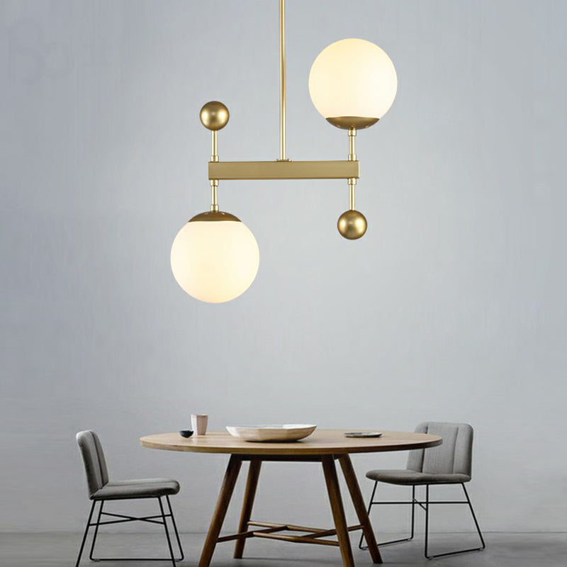 Minimalist Opaline Glass Pendant Chandelier - 2-Head Spherical Light for Dining Room