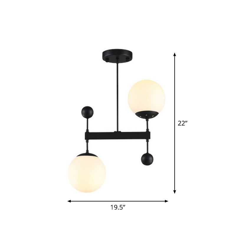 Lustre suspendu minimaliste en verre opalin - Lampe sphérique à 2 têtes pour salle à manger