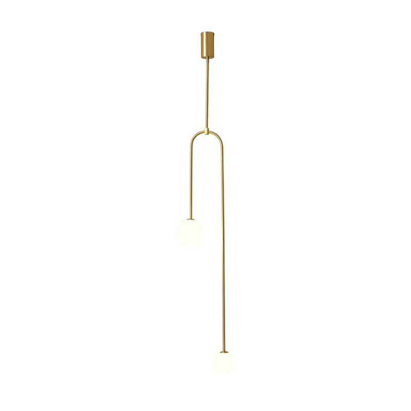 Opal Glass 2-Light Minimalistic Pendant Ceiling Light in Brass – Bedside Chandelier