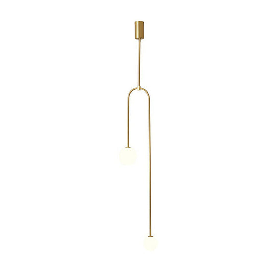 Opal Glass 2-Light Pendant Ceiling Light | Minimalistic Orb Design Brass Finish