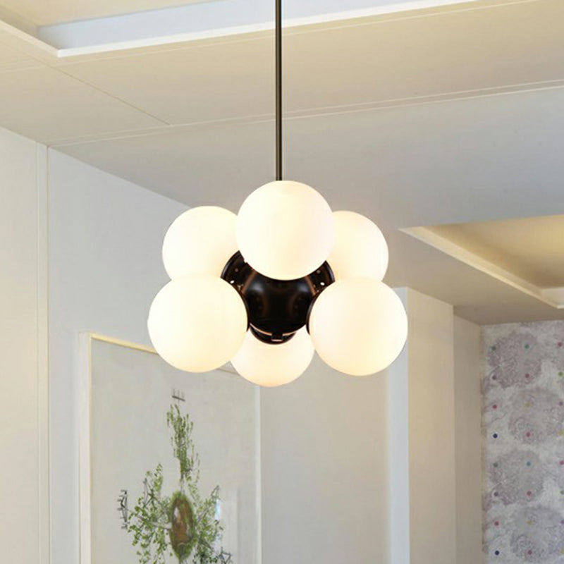 Nordic Glass Pendant Chandelier - 6 Bulbs - Black, Perfect for Bedroom