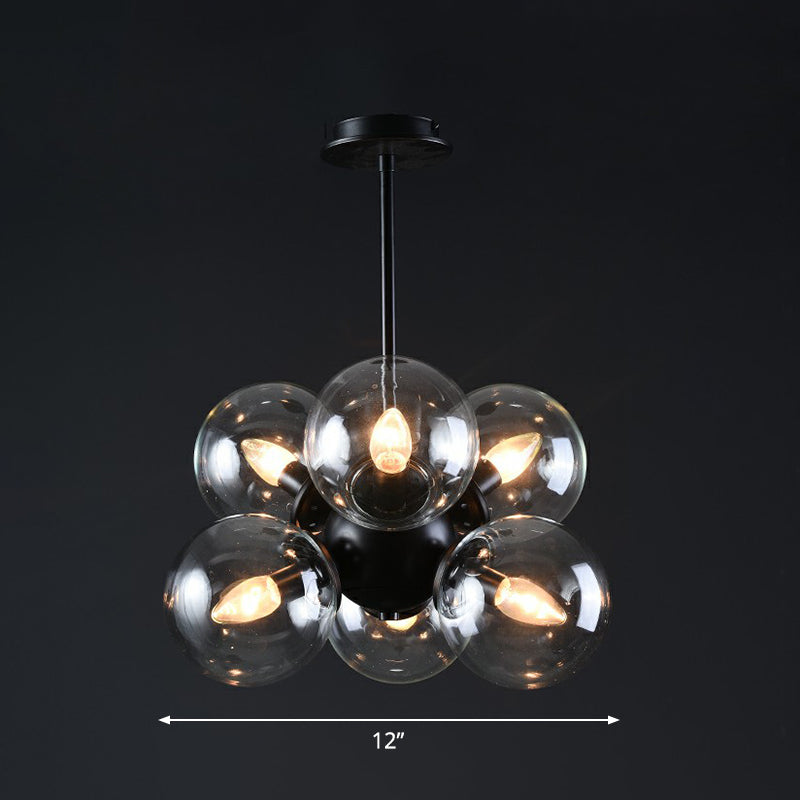 Nordic Glass Pendant Chandelier - 6 Bulbs - Black, Perfect for Bedroom