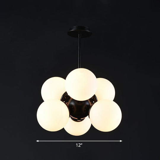 Nordic Glass Pendant Chandelier - 6 Bulbs - Black, Perfect for Bedroom