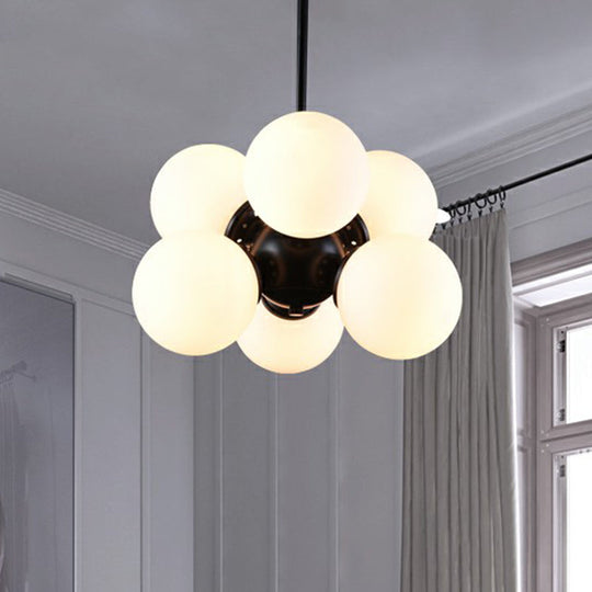 Nordic Glass Pendant Chandelier - 6 Bulbs - Black, Perfect for Bedroom