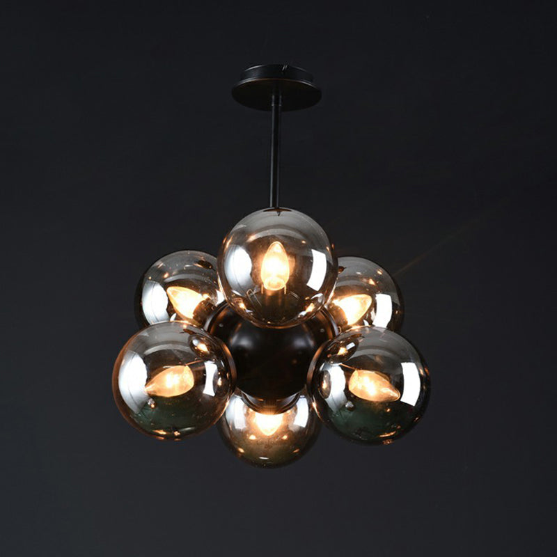 Nordic Bubble Glass Pendant Chandelier: Sleek 6-Bulb Black Hanging Light For Bedroom