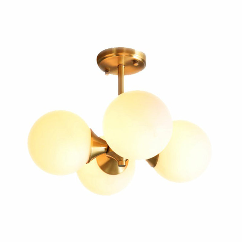 Opal Glass Semi Flush Postmodern Brass Globe Lighting For Bedroom (4 Heads)