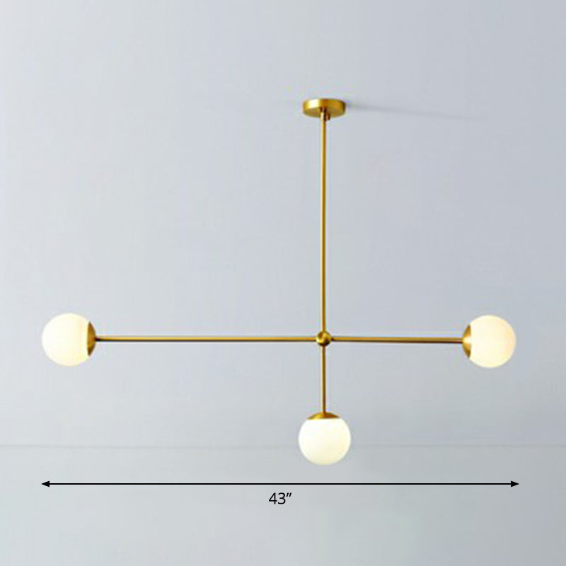 Minimalistic Brass Finish Chandelier With Ivory Glass Shade: Contemporary Metal Ceiling Light 3 /