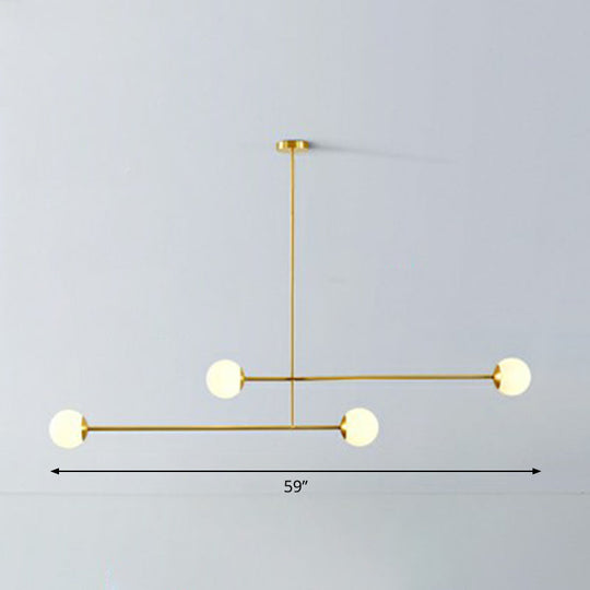 Minimalistic Brass Finish Chandelier With Ivory Glass Shade: Contemporary Metal Ceiling Light 4 /