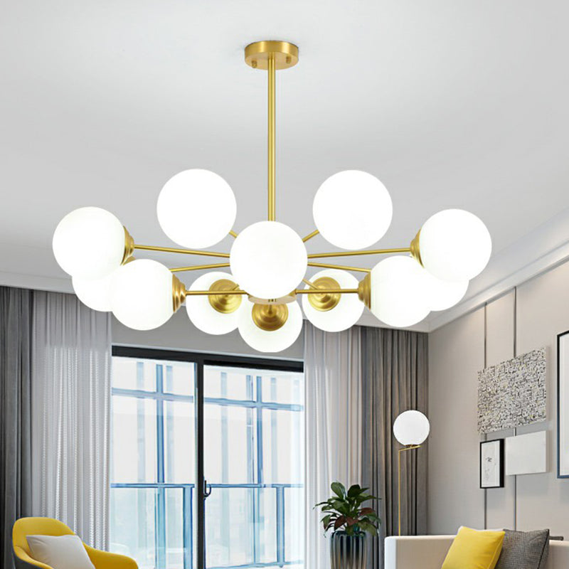 Sleek Glass Spherical Chandelier Light - Minimalist Brass Ceiling Lamp For Living Room