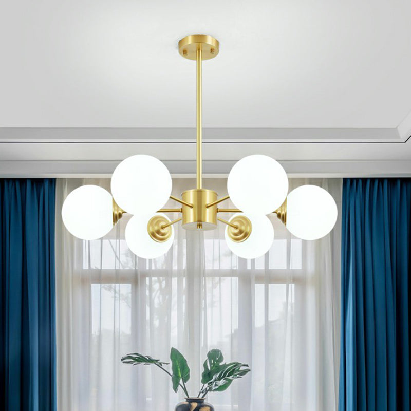 Sleek Glass Spherical Chandelier Light - Minimalist Brass Ceiling Lamp For Living Room