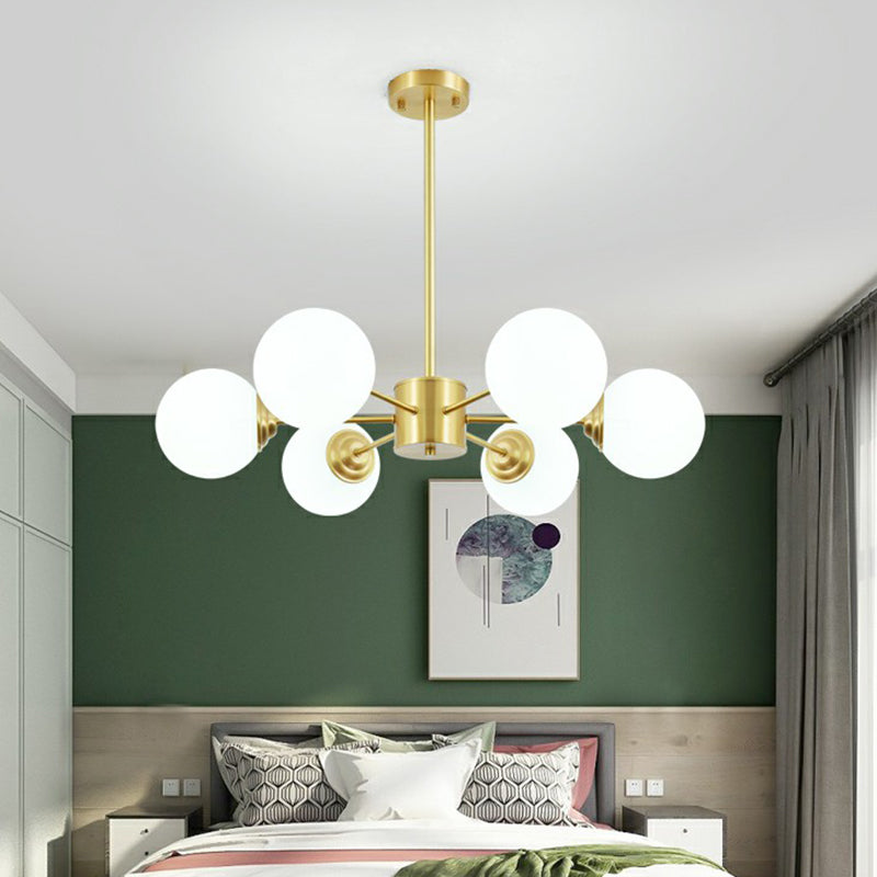 Sleek Glass Spherical Chandelier Light - Minimalist Brass Ceiling Lamp For Living Room