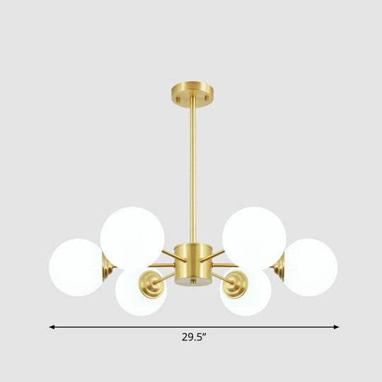 Sleek Glass Spherical Chandelier Light - Minimalist Brass Ceiling Lamp For Living Room 6 /