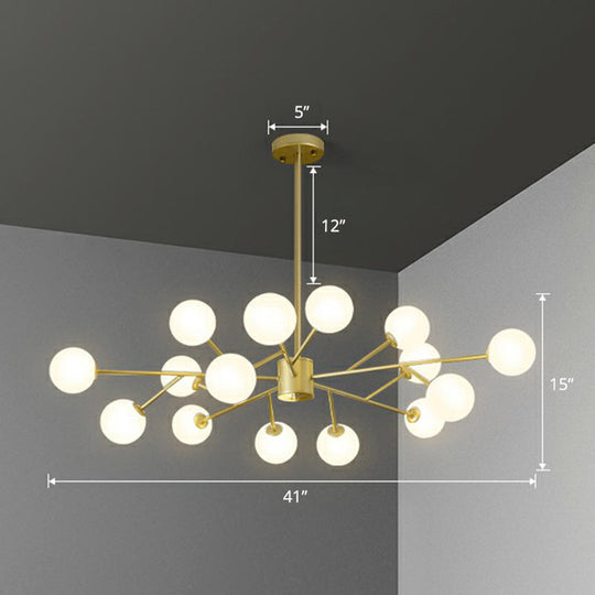 Nordic Branch Chandelier With Opal Glass Shade - Striking Pendant Light Fixture 15 / Gold