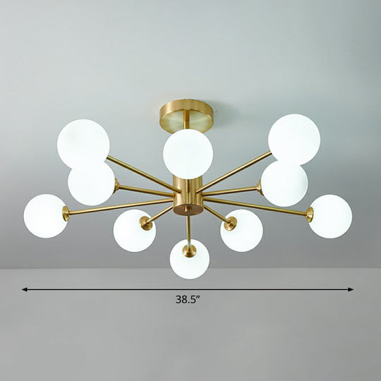 Postmodern Brass Radial Glass Chandelier Lamp For Living Room Lighting 10 / White