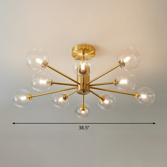 Postmodern Brass Radial Glass Chandelier Lamp For Living Room Lighting 10 / Clear