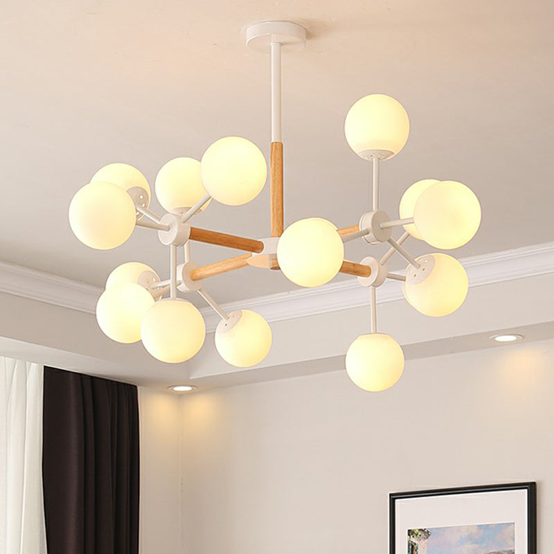 Nordic Metal Pendant Light With Glass Shade - Wood Molecule Chandelier