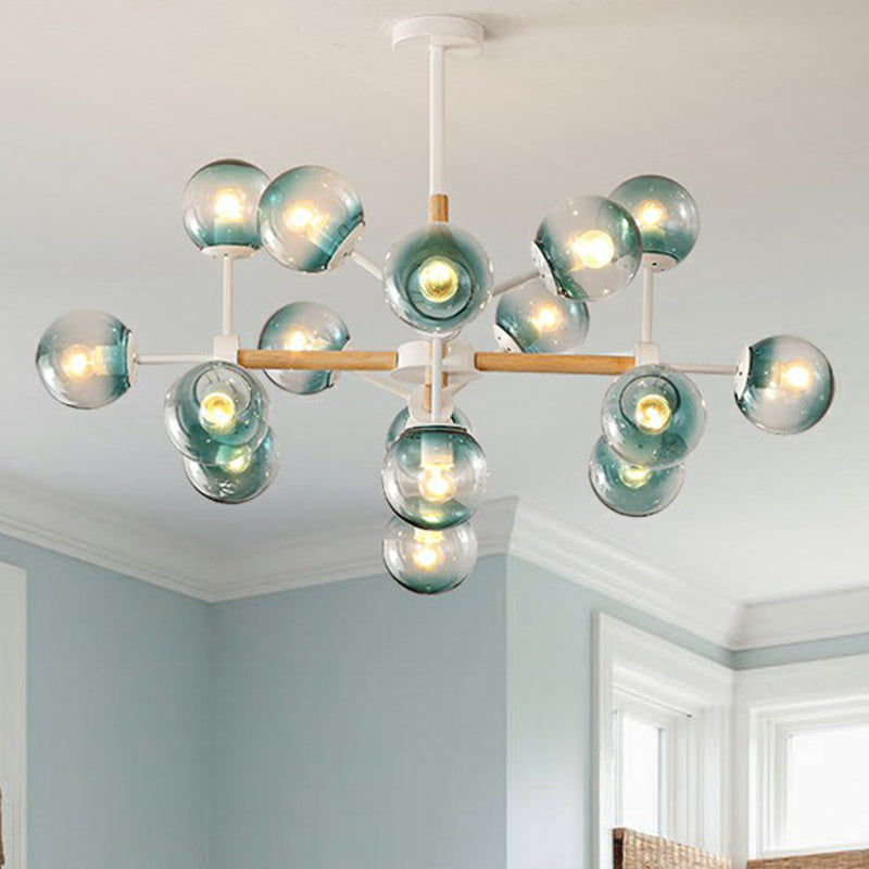 Nordic Metal Pendant Light With Glass Shade - Wood Molecule Chandelier