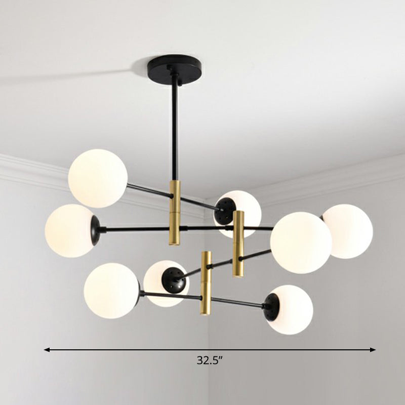 Nordic Metal Ceiling Chandelier With Swivel Rod Arm And Glass Ball Shade - Stylish Suspended Living