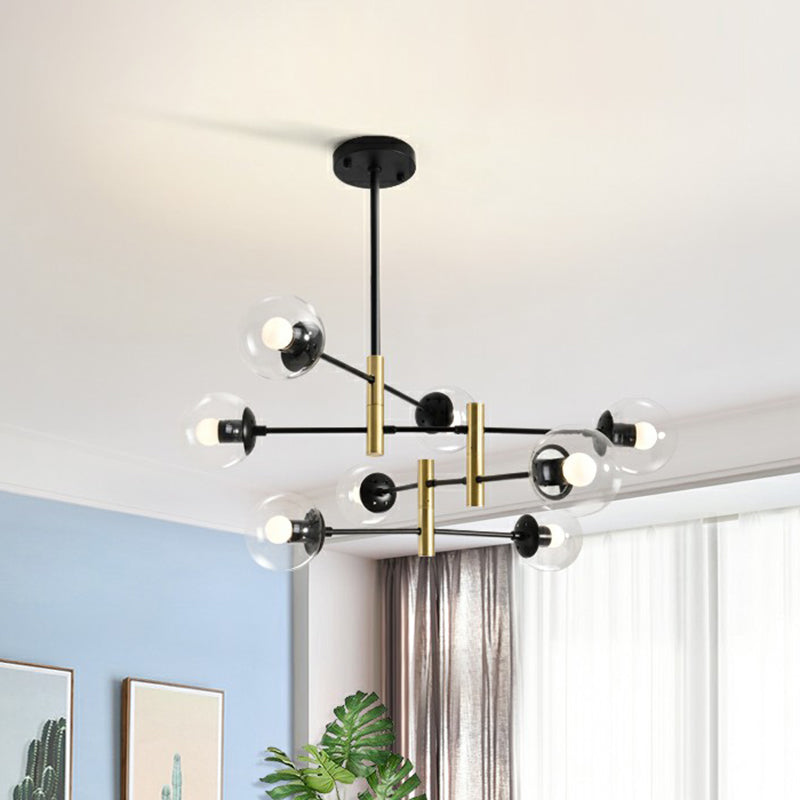 Nordic Metal Ceiling Chandelier With Swivel Rod Arm And Glass Ball Shade - Stylish Suspended Living