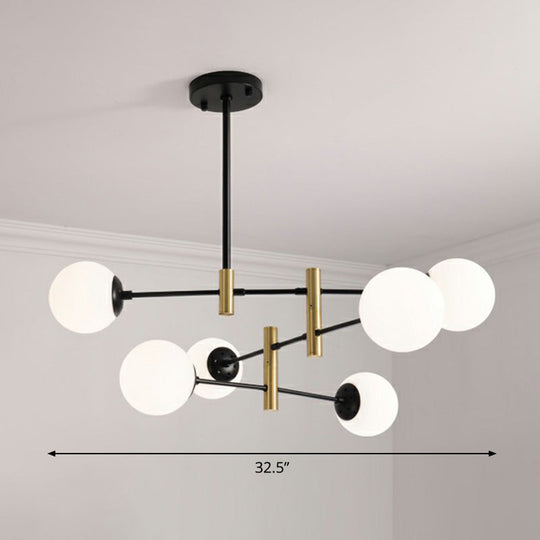 Nordic Metal Ceiling Chandelier With Swivel Rod Arm And Glass Ball Shade - Stylish Suspended Living