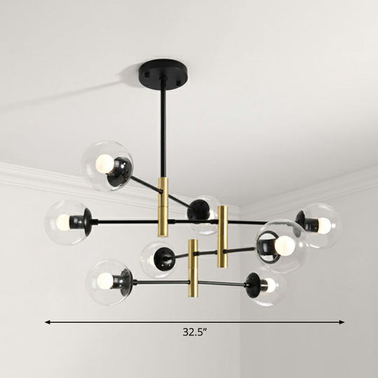 Nordic Metal Ceiling Chandelier With Swivel Rod Arm And Glass Ball Shade - Stylish Suspended Living