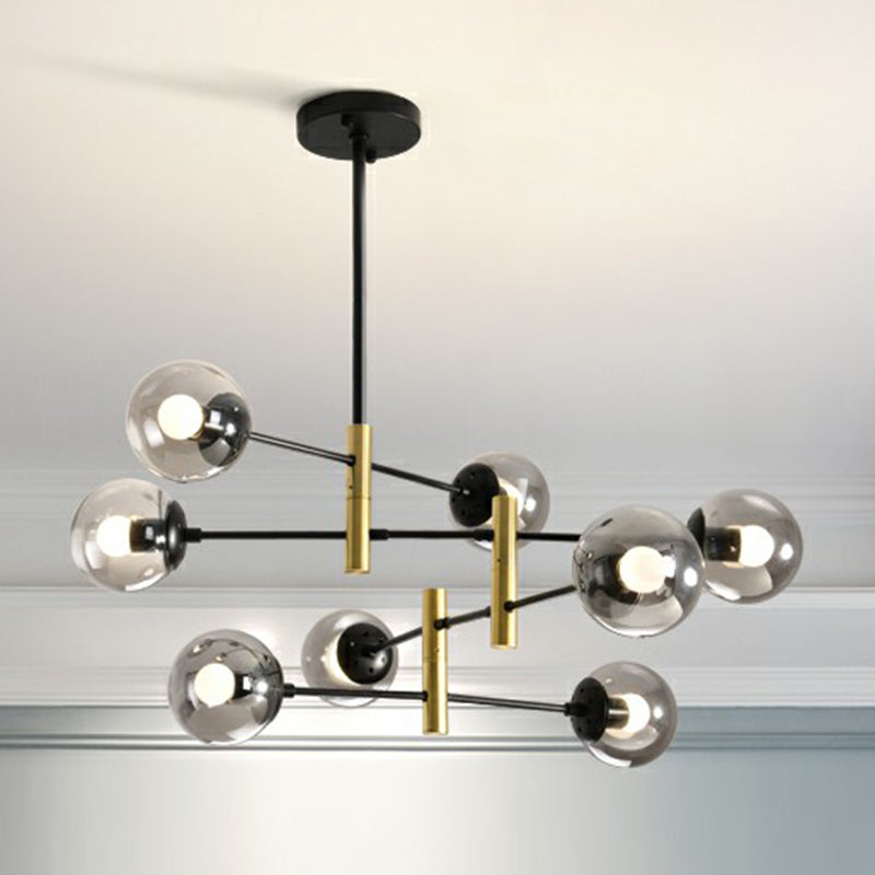 Nordic Metal Ceiling Chandelier With Swivel Rod Arm And Glass Ball Shade - Stylish Suspended Living