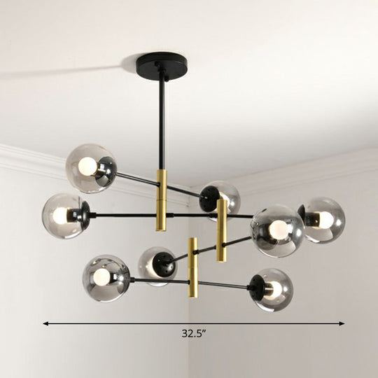 Nordic Metal Ceiling Chandelier With Swivel Rod Arm And Glass Ball Shade - Stylish Suspended Living