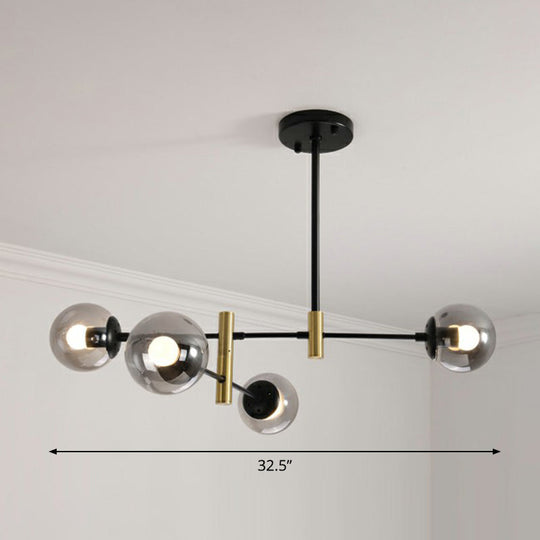 Nordic Metal Ceiling Chandelier With Swivel Rod Arm And Glass Ball Shade - Stylish Suspended Living