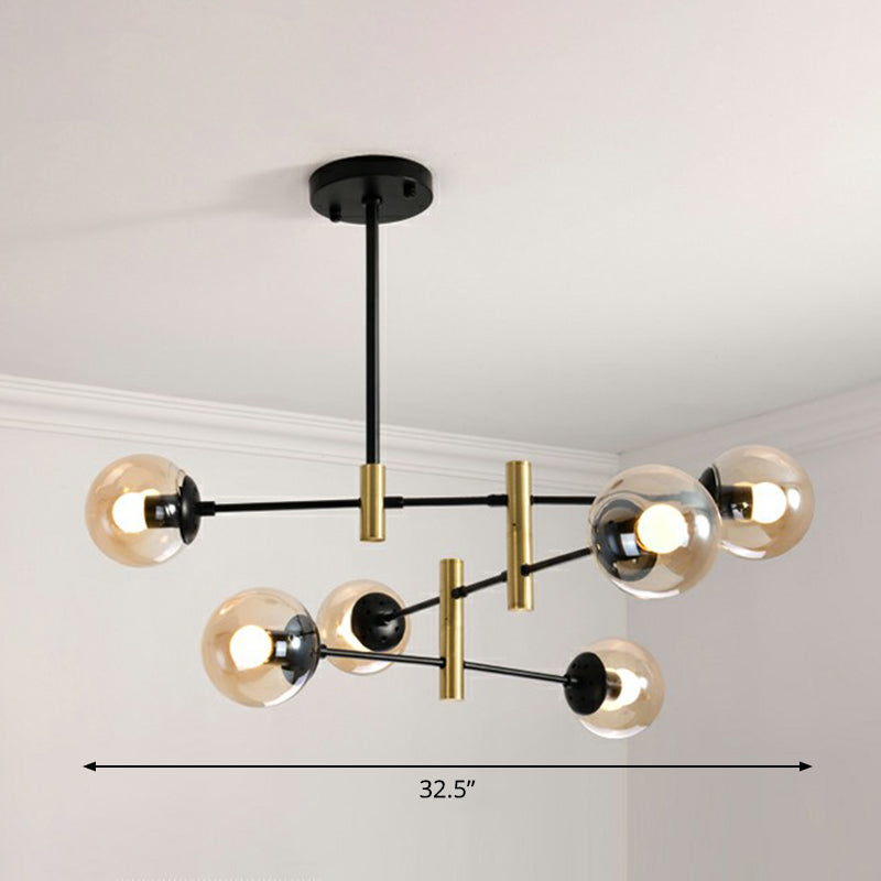 Nordic Metal Ceiling Chandelier With Swivel Rod Arm And Glass Ball Shade - Stylish Suspended Living