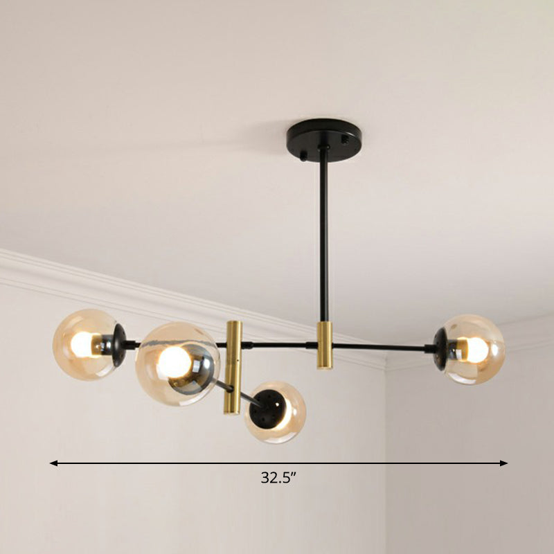 Nordic Metal Ceiling Chandelier With Swivel Rod Arm And Glass Ball Shade - Stylish Suspended Living