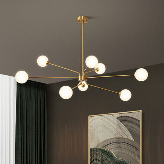 Sleek Brass Finish Blown Glass Sputnik Chandelier - Minimalistic Suspension Lighting For Living Room