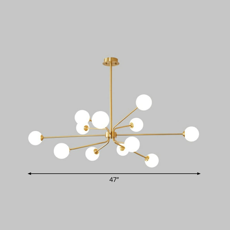 Sleek Brass Finish Blown Glass Sputnik Chandelier - Minimalistic Suspension Lighting For Living Room