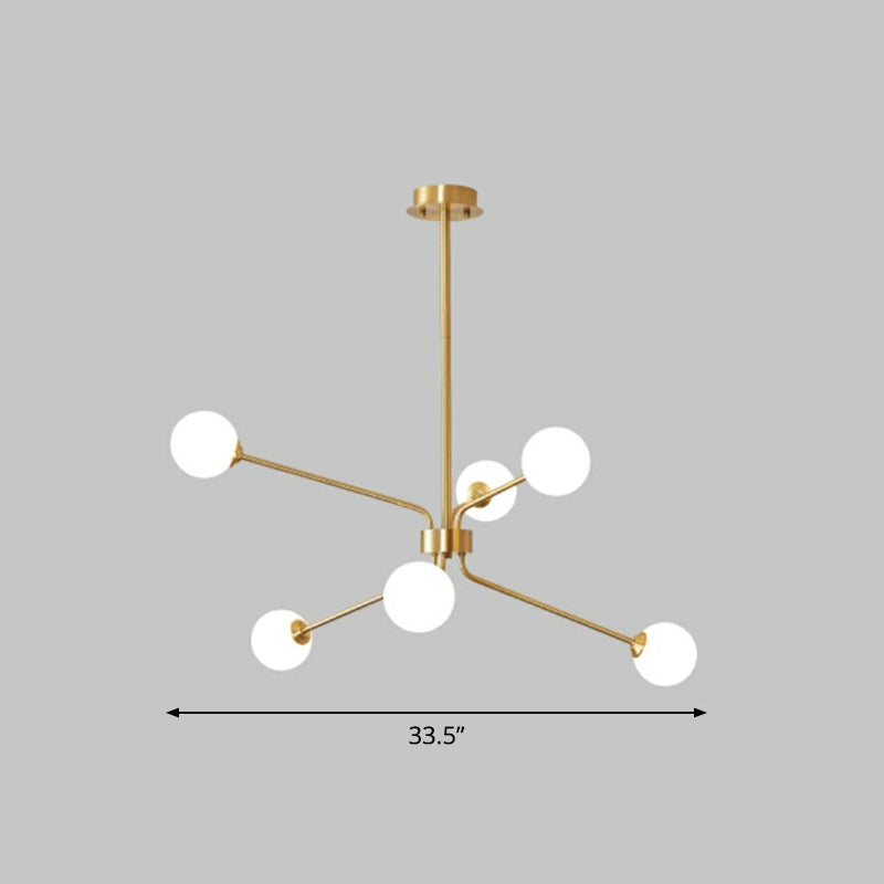 Sleek Brass Finish Blown Glass Sputnik Chandelier - Minimalistic Suspension Lighting For Living Room