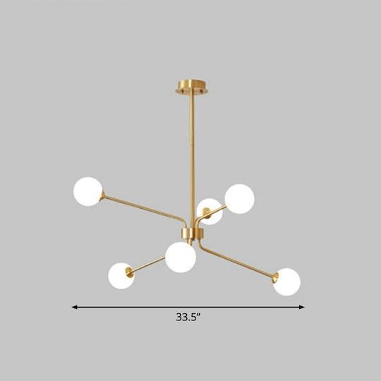 Sleek Brass Finish Blown Glass Sputnik Chandelier - Minimalistic Suspension Lighting For Living Room