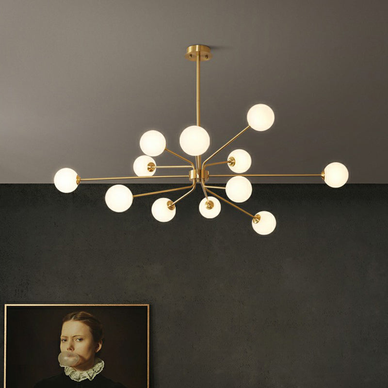 Sleek Brass Finish Blown Glass Sputnik Chandelier - Minimalistic Suspension Lighting For Living Room