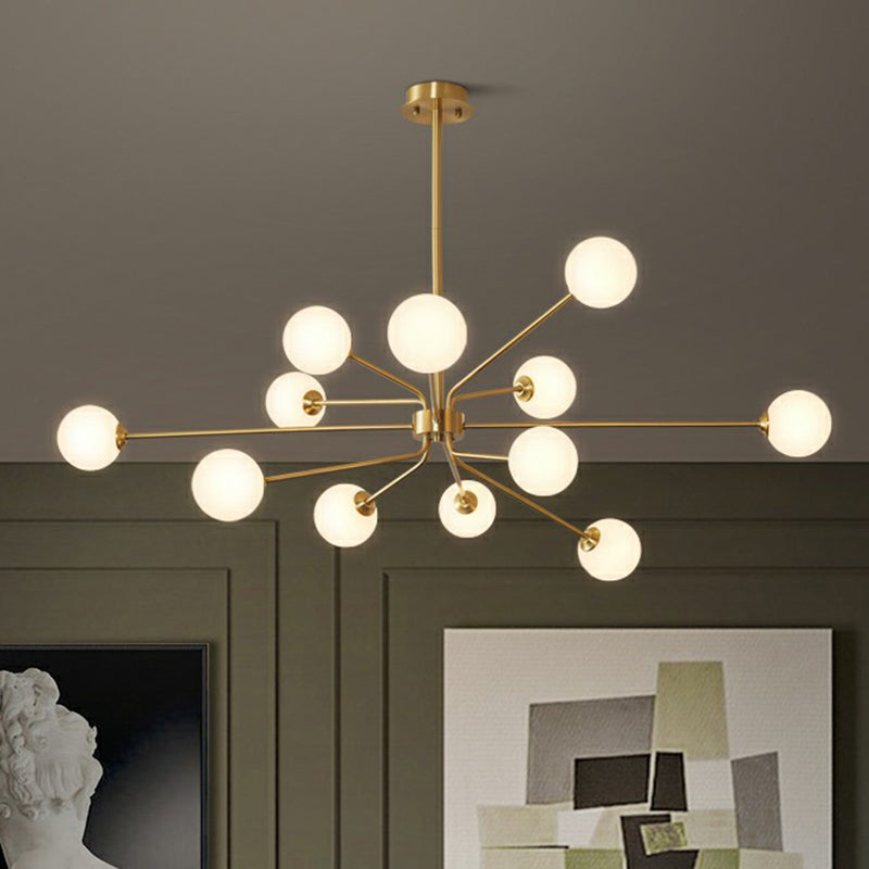 Sleek Brass Finish Blown Glass Sputnik Chandelier - Minimalistic Suspension Lighting For Living Room