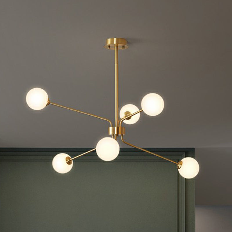 Sleek Brass Finish Blown Glass Sputnik Chandelier - Minimalistic Suspension Lighting For Living Room