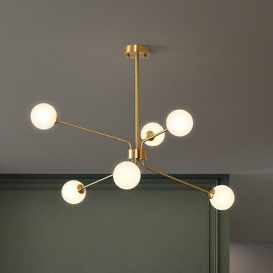 Sleek Brass Finish Blown Glass Sputnik Chandelier - Minimalistic Suspension Lighting For Living Room