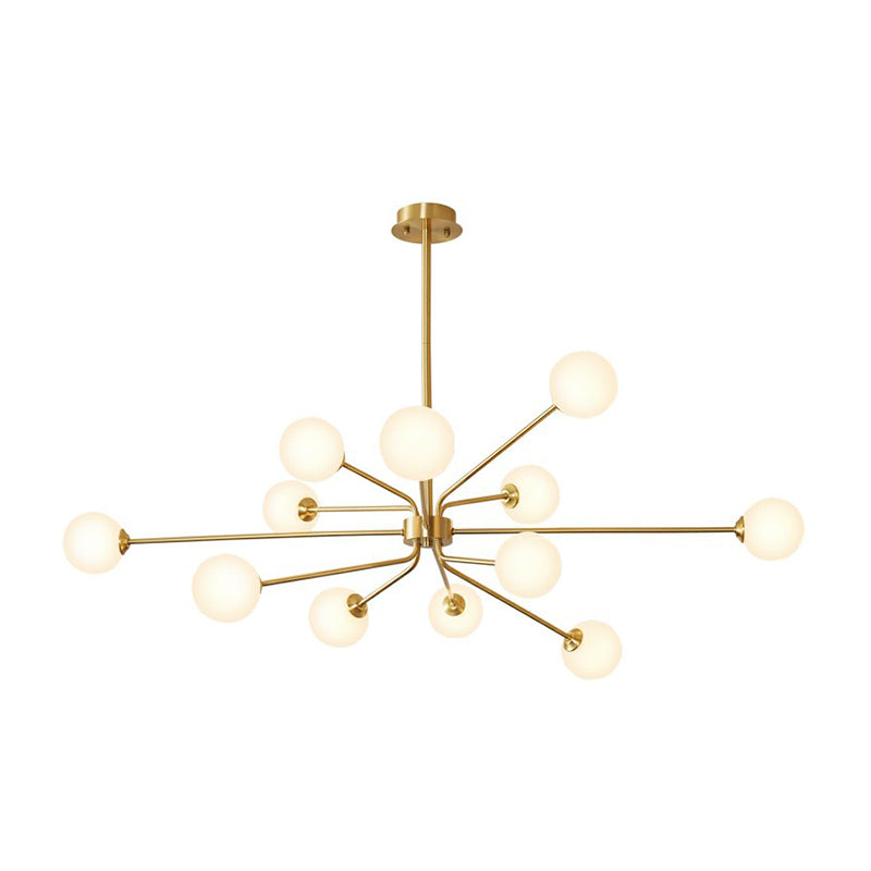 Sleek Brass Finish Blown Glass Sputnik Chandelier - Minimalistic Suspension Lighting For Living Room