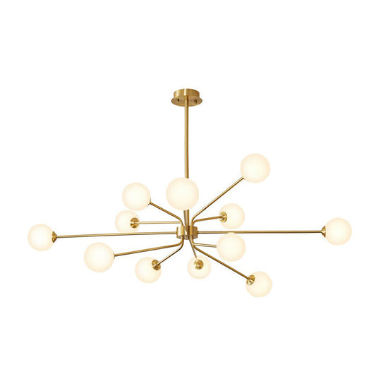 Sleek Brass Finish Blown Glass Sputnik Chandelier - Minimalistic Suspension Lighting For Living Room