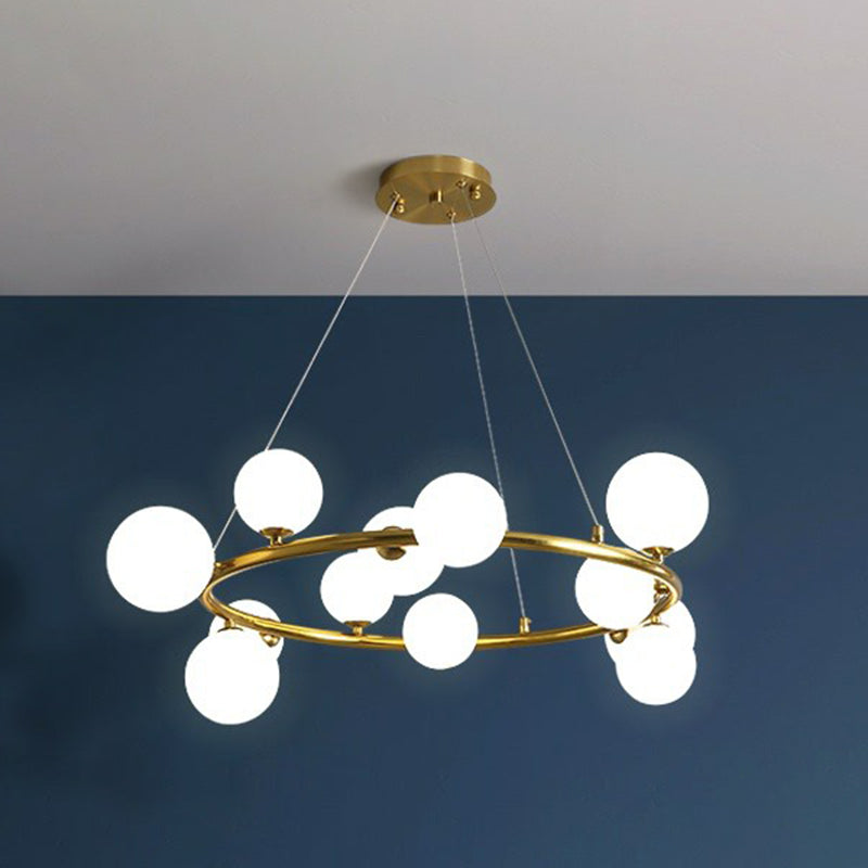 Orb Opal Glass Shade Modern Ring Metal Chandelier Light - Stylish Hanging Lamp