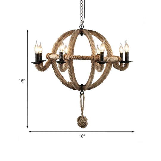 Spherical Chandelier Light Fixture with Rustic Black Finish - Antique Metal Multi-Light Farmhouse Hanging Lamp + Rope/Chain