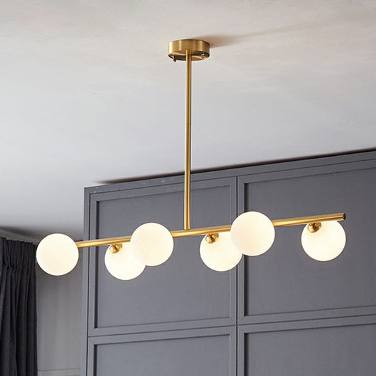 Postmodern Linear Island Lamp - Glass Pendant Light In Brass For Dining Room